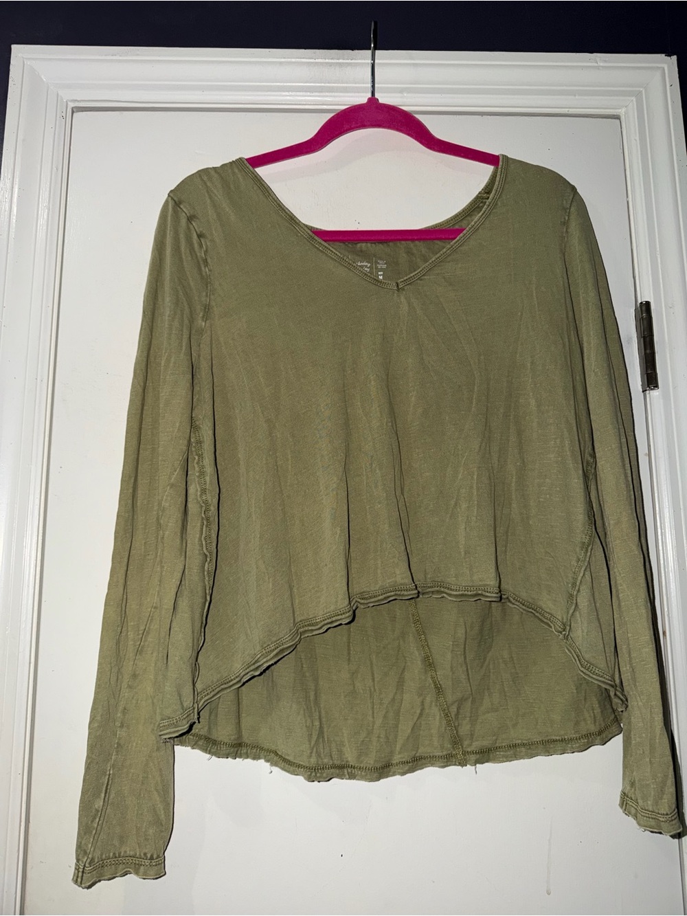 Relaxed Washed Olive V-Neck Long Sleeve Tee